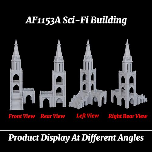 AUSPDICE Sci-Fi Buildings 25mm Gothic Spire Tower, Wargame Terrain | 1:64 Scale Unpainted Multi-Tier Tower with Open Balconies and Stairs for Sci-Fi TTRPGs, Wargames and Dioramas - AF1153A