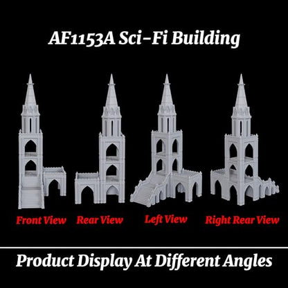 AUSPDICE Sci-Fi Buildings 25mm Gothic Spire Tower, Wargame Terrain | 1:64 Scale Unpainted Multi-Tier Tower with Open Balconies and Stairs for Sci-Fi TTRPGs, Wargames and Dioramas - AF1153A