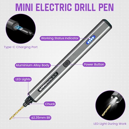 AM ARROWMAX Mini Electric Drill Pen, 13 in 1 with Aluminium case, Rechargeable, 900 RPM, Needle Vise Hand Drill Kit, 10 HSS Bits, DIY, Wood, Jewelry Making (SDS MINI) - style: SDS MINI