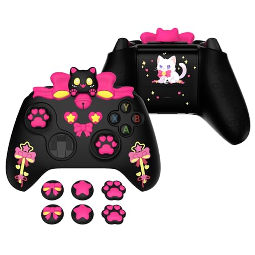 PlayVital Cute Silicone Controller Skin for Xbox Series X/S - Sweetheart Kitty Anti-Slip Grip Cover with 6 Thumb Grips & Stickers - Soft Rubber Protector for Xbox Core Controller Accessories, Black - color: Black