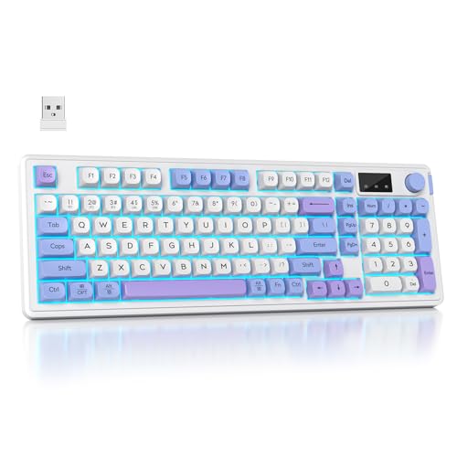 RGB Mechanical Feel Membrane Wireless Keyboard, Wired/Bluetooth/2.4G Silent ABS Ball Cap Gasket Structure Gaming Office Keyboard for PC/Mac/Win (Sea Salt Blue) - color: Sea salt blue