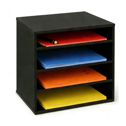 EMERIT Paper Organzier Wood Desktop Organizer Storage Letter Tray File Sorter with Adjustable Shelves for Home Office - color: 4 Tier-black