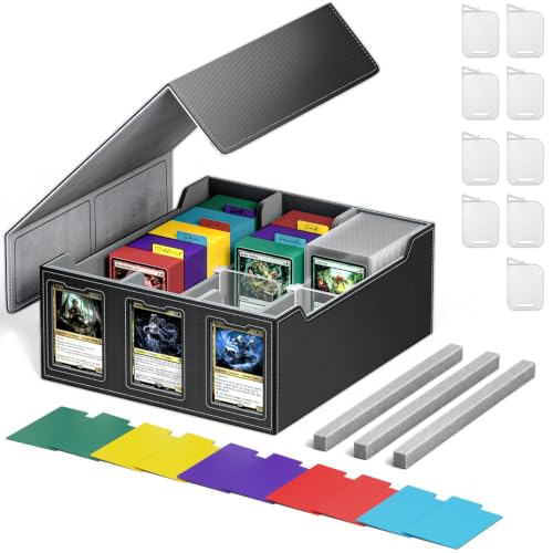 Foluck Trading Card Storage Box with Commander Display Holds 2500+ Cards | Dual-Function Magnetic Lid, Adjustable Storage, with 9 Stoppers, 10 Dividers 3 EVA Spacers, Fits for TCG, CCG, Sports Cards - color: Black, size: 3-Row