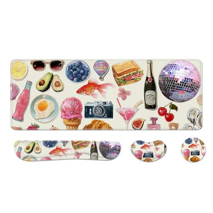Desk Pad and Keyboard Wrist Rest, Large Mouse Pad + Keyboard Pad+Mouse Wrist Support, Non-Slip Desk Mat Protector for Office, Home 31.5×11.8 Inches Pink Girly - color: Pink Girly