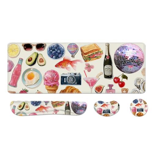 Desk Pad and Keyboard Wrist Rest, Large Mouse Pad + Keyboard Pad+Mouse Wrist Support, Non-Slip Desk Mat Protector for Office, Home 31.5×11.8 Inches Pink Girly - color: Pink Girly