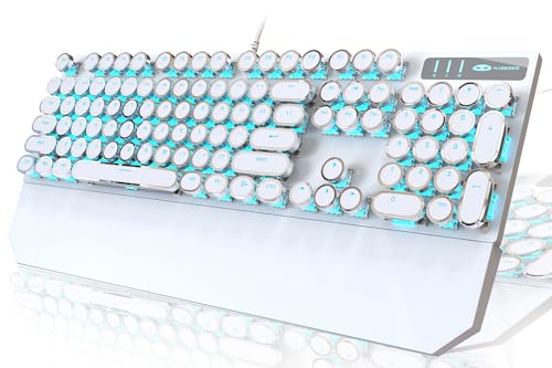 Camiysn Typewriter Style Mechanical Gaming Keyboard, White Retro Punk Gaming Keyboard with Blue Backlit, 104 Keys Blue Switch Wired Cute Keyboards, Round Keycaps for Windows/Mac/PC - color: White