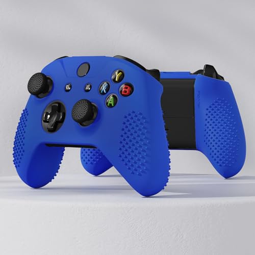 eXtremeRate PlayVital Soft Anti-Slip Dark Blue Silicone Controller Cover Skins and Black Thumb Grips Caps Protective Case for Xbox One X S Controller - Controller Without - color: Blue-Black