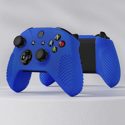 eXtremeRate PlayVital Soft Anti-Slip Dark Blue Silicone Controller Cover Skins and Black Thumb Grips Caps Protective Case for Xbox One X S Controller - Controller Without - color: Blue-Black