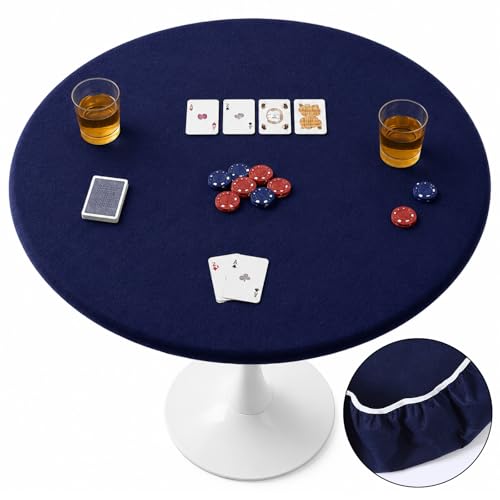 Newwiee Blue 36 Inch Felt Card Game Tablecover Round 36in to 48in Tablecloth Poker Table Cover Round Elastic Table Mat for Playing Cards Mahjong - color: Blue