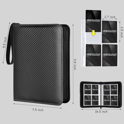 GERMUN 4 Pocket Card Binder, Premium Zip Trading Card Binder, 400 Double Sided Pocket PU Card Collection Binder, Collector Card Album, Card Folder for MTG, TCG, Sports Cards, Game Cards (Black) - color: 4 Pocket 400 Carbon Black