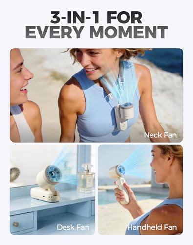 Diveblues Mini Handheld Fan, 30ft/s Portable Turbo Fan [12H Max Cooling], 4000mAh Personal Fan with LED Display, 3-in-1 Hand Held/Neck/Desk Fan for Travel, Cruise, Disney Essentials - color: Vanilla Cream