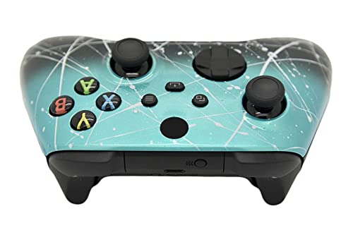 Hand Airbrushed Fade Custom Controller Compatible with Xbox Series X/S & Xbox One (Series X/S Teal & Black Fade W/Silver Splatter) - color: Series X/S Teal & Black Fade W/Silver Splatter