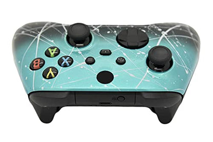 Hand Airbrushed Fade Custom Controller Compatible with Xbox Series X/S & Xbox One (Series X/S Teal & Black Fade W/Silver Splatter) - color: Series X/S Teal & Black Fade W/Silver Splatter