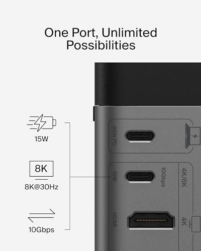 Belkin USB-C Hub 11-in-1 Pro GaN Dock 150W Multi-Port Docking Station with USB-C, USB-A, Ethernet, SD, MicroSD, 3.5mm Port, 4K HDMI Ports for Triple Monitor Display - Compatible with Windows, Laptops