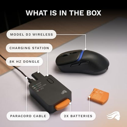 GLORIOUS Gaming Model D3 Wireless Gaming Mouse - InfinitePlay Swappable Battery, 130H Battery Life, 8k Polling, 130M Optical Switches, Ultralight 69g, 30K DPI Optical Sensor, RGB - Black - color: Black, style: Model D3 (Ergonomic)