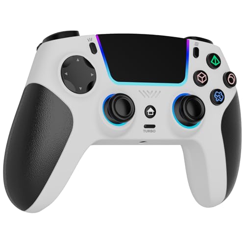 LED Wireless Controller for PS5,with PS5 Pro/PC/iOS/Android/MAC/Steam Deck, Hall-effect joysticks/ Programmable/Dual Vibration/ Turbo & Macro /8 Color RGB Lighting/1000mAh Battery,3.5mm Audio Jack/6-Axis Motion Contro Gamepad - color: White