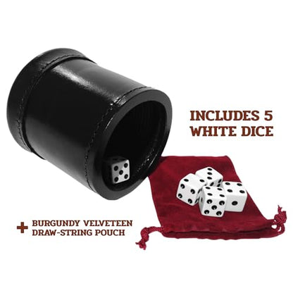 Alex Cramer Golden Gate Dice Shaker Cup Set - 5 White Dice, Drawstring Pouch & Book of Dice Games (Liar’s Dice) Included - Leather Dice Cup - Quiet Shaking. - style: Personalized Cup-red liner