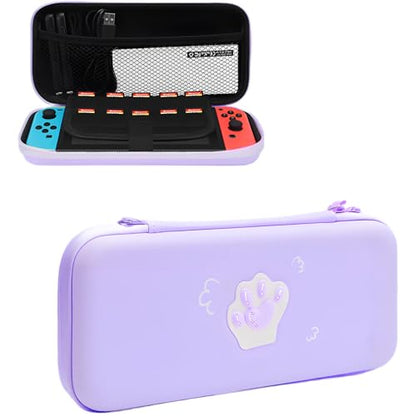 QUBAMG Cat Paws Carry Case Compatible with Nintendo Switch and Switch OLED Console -Protective Hard Portable Travel Carry Case Shell Pouch with Pockets for Accessories and Games Purple - color: Purple Cat Paws