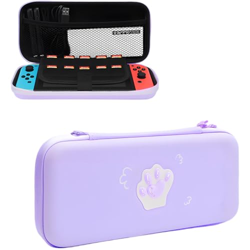 QUBAMG Cat Paws Carry Case Compatible with Nintendo Switch and Switch OLED Console -Protective Hard Portable Travel Carry Case Shell Pouch with Pockets for Accessories and Games Purple - color: Purple Cat Paws