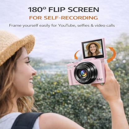 Acuvar 4K 48MP Digital Camera Kit for Photography, Vlogging Camera for YouTube with Flip Screen, WiFi, Wide Angle & Macro Lens, 64GB Micro SD Card, 12" Flexible Tripod, Carrying Case - style: Vlogger Essentials Kit