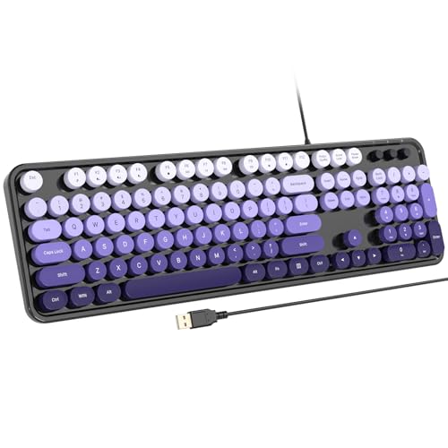 Atelus Computer Keyboard Wired, Retro USB Keyboard with Large Number Pad, Caps Indicators, Foldable Stands, Full Size Typewriter Keyboard for Windows PC Laptop (Black Purple) - color: Black Purple