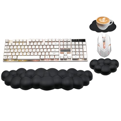 Cloud Wrist Rest Keyboard, Memory Foam Wrist Rest for Computer Keyboard | Ergonomic Keyboard Wrist Rest Pad and Cute PU Leather Mouse Wrist Rest for Gaming, Office, Computer, Typing Pain Relief,Black - color: Black