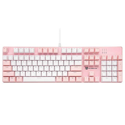 Merdia 104 Keys Full Size Mechanical Keyboard | Brown Switch, Pink & White Color 104 Keys US Layout Led Backlit Hot Swappable Wired Mechanical Light Up Pink Keyboard | Wired Gaming Computer Keyboards - color: Brown Switch Pink & White