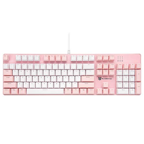 Merdia 104 Keys Full Size Mechanical Keyboard | Brown Switch, Pink & White Color 104 Keys US Layout Led Backlit Hot Swappable Wired Mechanical Light Up Pink Keyboard | Wired Gaming Computer Keyboards - color: Brown Switch Pink & White