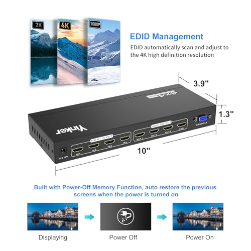 4K HDMI Matrix Switch 4x4, HDMI Matrix Switcher/Splitter 4 in 4 Out with Backlit Button, Support 4K@30Hz 4:4:4, IR Remote & RS232 Control, HDCP, EDID, RGB, YUV(Downscale 4K & 1080P Together) - size: 4 in 4 out