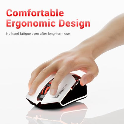 Wired Mouse for Computer and Laptop, Gaming Mouse RGB, Wired Optical Mouse with 6 Programmable Buttons & 7 Backlit Modes, USB Corded Mouse, Right or Left Hand Use - White