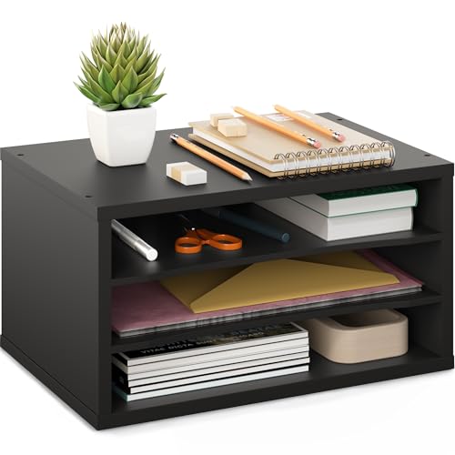 Ballucci Paper Organizer, 3-Tier Stackable Wood Desk Organizer, Document File Organizer and Mail Sorter with Adjustable Storage Shelves, Black - color: Black, size: 3 Tier Standard