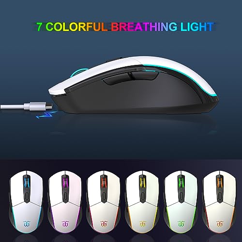 Snpurdiri 60% Wireless Gaming Keyboard and Mouse Combo,Ice Blue Backlit Rechargeable 2000mAh Battery,Mini Mechanical Feel Anti-ghosting Keyboard + Popular RGB Mice for Gaming, Office(White-Black) - color: White Black Combo