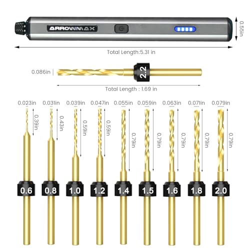 AM ARROWMAX Mini Electric Drill Pen, 13 in 1 with Aluminium case, Rechargeable, 900 RPM, Needle Vise Hand Drill Kit, 10 HSS Bits, DIY, Wood, Jewelry Making (SDS MINI) - style: SDS MINI