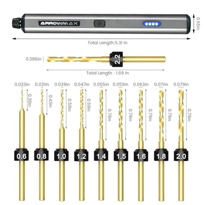 AM ARROWMAX Mini Electric Drill Pen, 13 in 1 with Aluminium case, Rechargeable, 900 RPM, Needle Vise Hand Drill Kit, 10 HSS Bits, DIY, Wood, Jewelry Making (SDS MINI) - style: SDS MINI