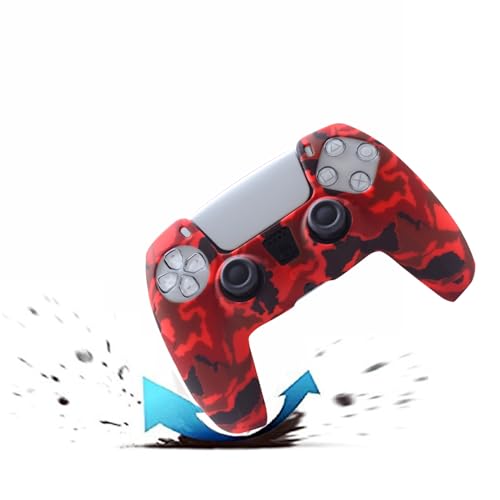 Hikfly Silicone Cover Compatible with PS5 Controller Skin Non-Slip Grips Compatible with PlayStation 5 Controller- 2 x Skin with 8 x Thumb Grip Caps(Blue,Red)