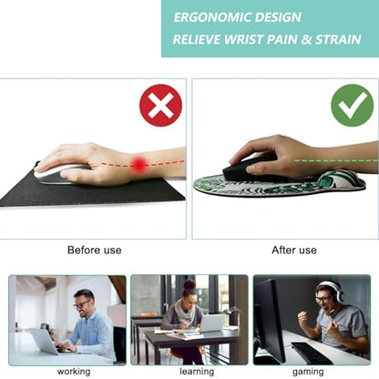 Mouse Pad with Wrist Support, Ergonomic Mouse Pad with Memory Foam Wrist Rest Cushion, Non-Slip Rubber Base Gaming Mice Pad for Home Office Computer Laptop, Green Frond - color: Green frond