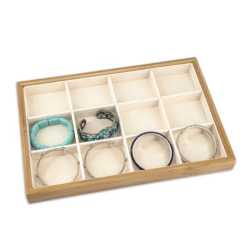 The Display Guys - Stackable Jewelry Tray and Organizer - for Drawers, Dressers, Store Display (12 Compartments, Bamboo Suede) - color: Bamboo Suede, size: 12 Compartments
