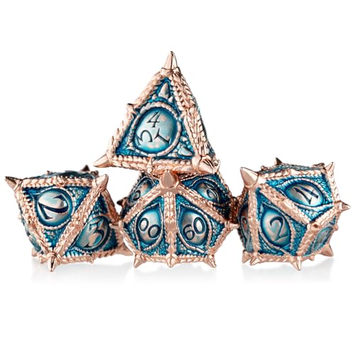 Surpass DND dice 7-Piece Set Metal dice Set Dragon Eye dice for Dungeons and Dragons Polyhedra Role Playing Game Set(Blue) - color: Blue