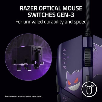 Razer Cobra Wired Gaming Mouse, 58g Lightweight, Pokemon Gengar Edition | Gen-3 Optical Switches, Chroma RGB Lighting Underglow, 8500 DPI Optical Sensor, 100% PTFE Mouse Feet, Speedflex Cable - color: Gengar Edition