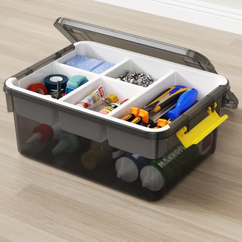20Qt Stackable Storage Bin with Lid & Tray, Clear Plastic Latching Box Organizer with Divider Portable Container for Arts & Crafts, Home & Car Trunk Organization,Clear Grey,1Pack - color: Clear Grey, size: 20QT-1Pack