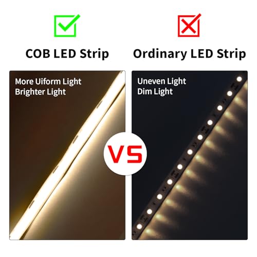 6.56FT COB LED Strip Lights Warm White 3000K USB LED Tape Lights | 640LEDs 5V USB LED Lights, High CRI 93+ Flexible Dimmable LED Light Strip for TV Backlight, Cabinet, Mirror, Bedroom Decor