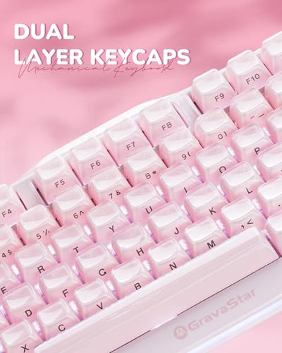 GravaStar Mercury K1 75% Wireless Mechanical Gaming Keyboard RGB Backlit | Gasket Mount, Hot Swappable Linear Switches, Creamy Sound Keyboard, 2.4GHz/USB-C/Bluetooth 5.0, for Win/Mac【Sakura Pink】 - color: Sakura Pink