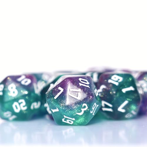10PCs D20 Polyhedral Dice Set 22mm for DND RPG MTG Dungeons and Dragons Dice (Purple+Green) - color: Purple+green
