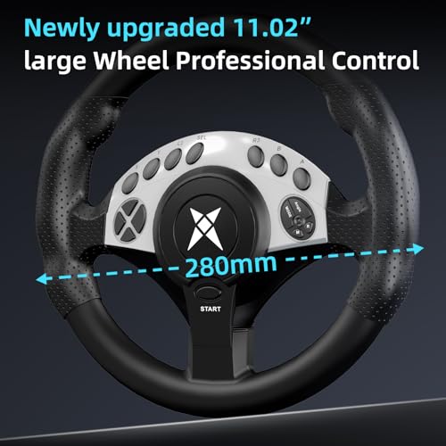 NBCP PC Racing Wheel - 1080 Degree 28CM 11" Steering Wheel with 3-Pedals and H-Shifter - Magnetic Induction & Metal Bearings, Sim Driving Wheel for Euro Truck Simulator 2, Farming Sim, Windows PC - color: Black with Metal Pedal