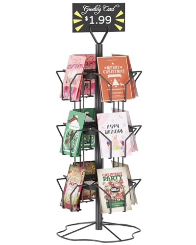 ORLESS Greeting Card Rack Display Stand, 3 Tier Rotating Card Holder Display Retail, 12 Pocket Metal Postcard Holder Display Stand, Greeting Card Holder for Postcards, Brochures, Stickers, Showcase(Black) - color: Black