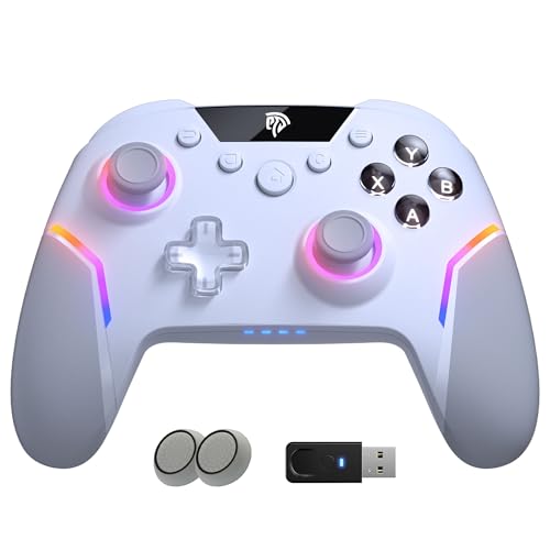 EasySMX X20 Wireless Gaming Controller with RGB Backlit, 2-Stage Hall Effect Stick, 1000Hz Polling Rate, 6-Axis Gyro on Multi-Platform, Mech Buttons- Compatible with PC/Switch/Steam/Android - color: Nebula Frost (with Thumb Grips)