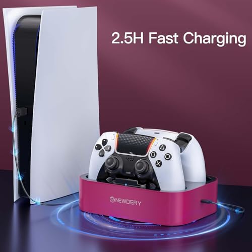 NEWDERY for PS5 Controller Charger Station Compatible with Dualsense Edge | Fast Charging Dock with Led Indicators, Dual Charging Stand for PlayStation 5 & DualSense Edge Controller - color: Volcanic Red