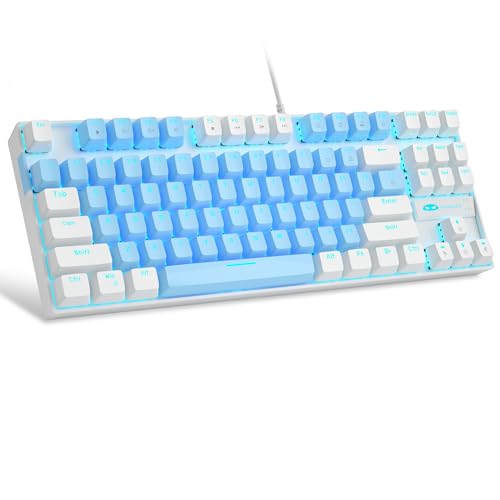 MageGee 75% Mechanical Gaming Keyboard, Blue Switch, LED Blue Backlit, 87 Keys Compact TKL Wired Keyboards for Windows Laptop PC Gamer - Blue/White - color: Blue White/Blue Switch