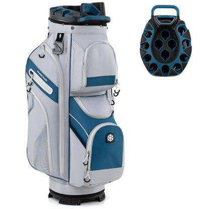 Goplus Lightweight Golf Cart Bag, Molded Lock Top Golf Club Bag w/14-Way Full Length Organizer Dividers, 11 Pockets, Cooler Bag, Straps, Umbrella Holder & Rain Hood for Men Women - color: Grey+Navy