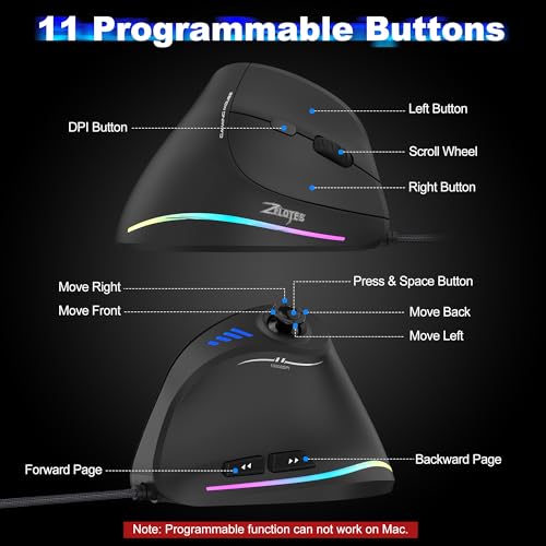 TRELC Wired Gaming Mouse with 5 D Rocker, 10000 DPI/11 Programmable Buttons, Vertical Ergonomic Mouse with On-Board Memory, Optical Computer Mice for PC/Laptop/E-Sports/Gamer - color: Wired, 10000 DPI
